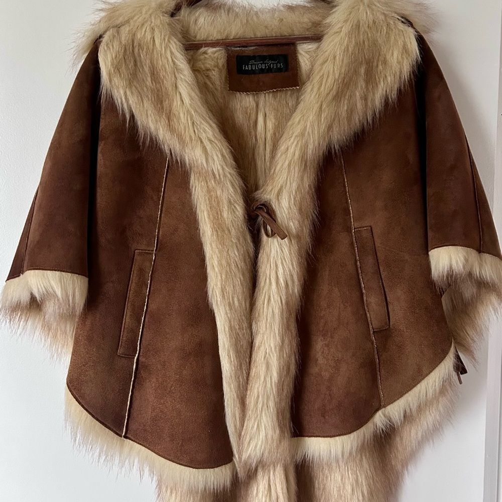 Fabulous Furs Luxurious Cape with Faux Fur Trim